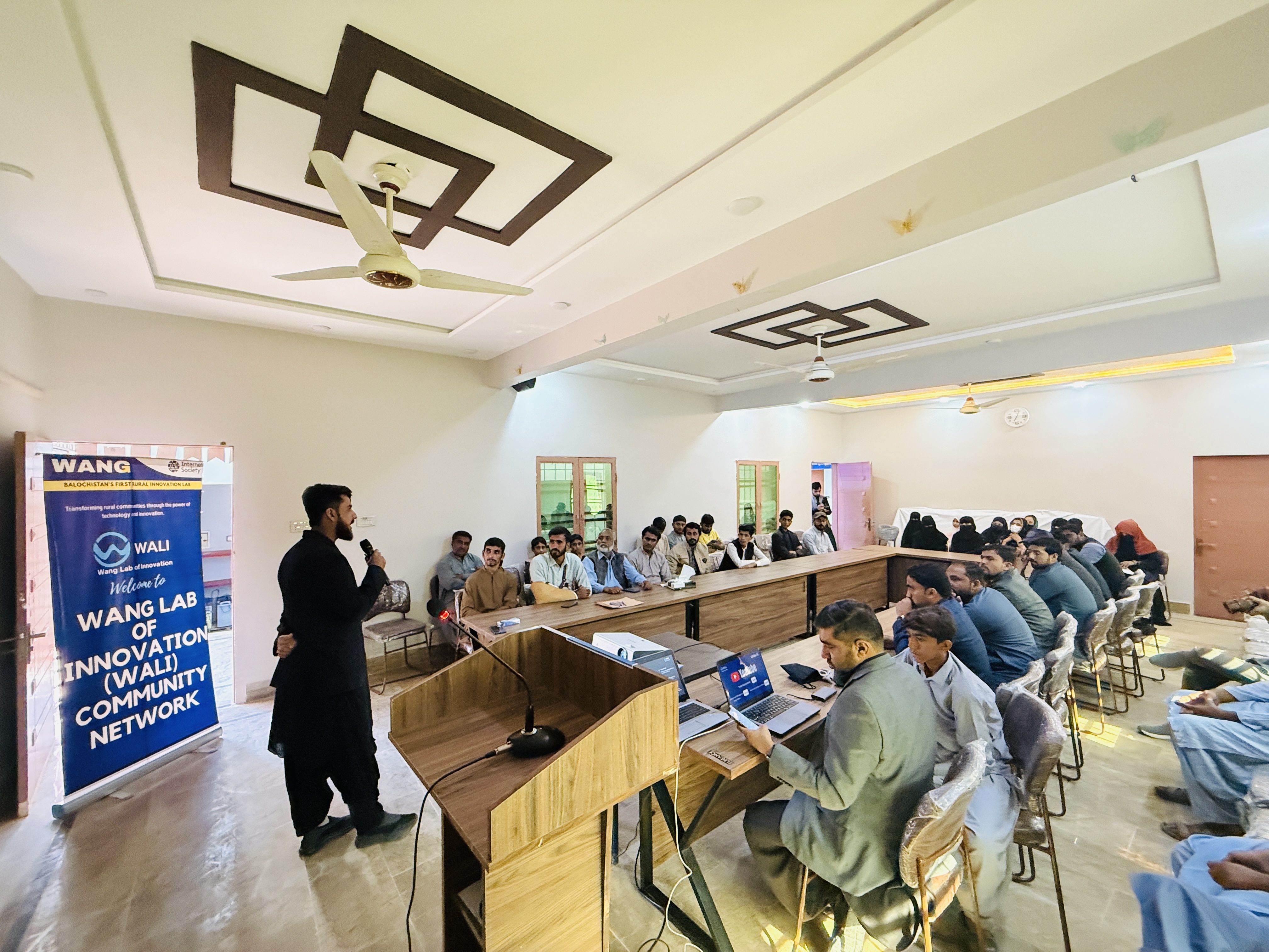 A wide view of training activity inside the WALI lab in Lasbela, Balochistan